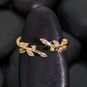 NEW adjustable women's ring, pink, CZ diamonds, gold